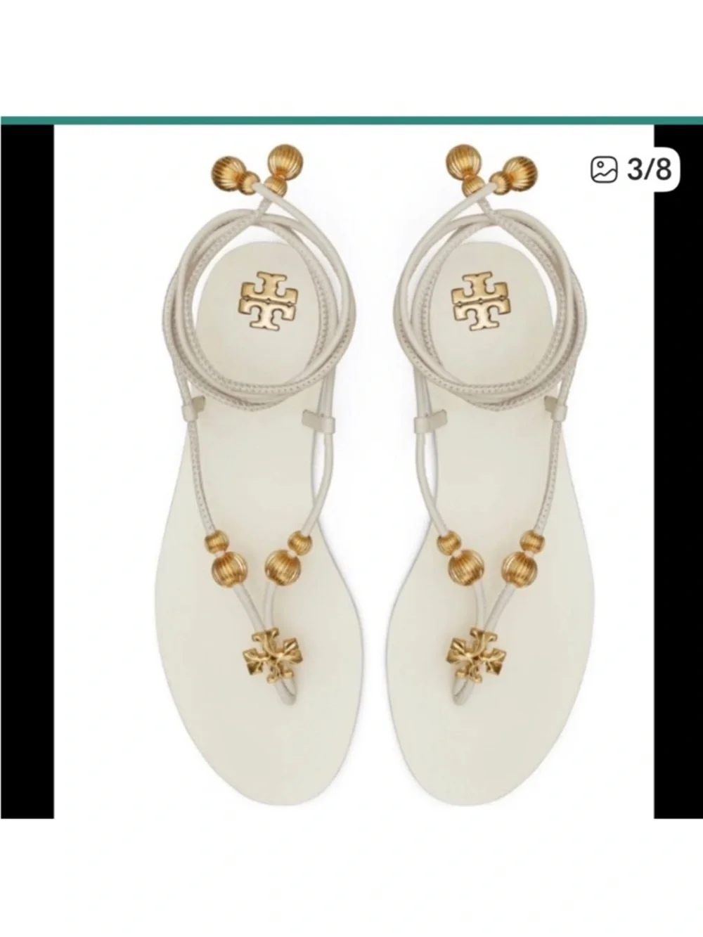 Tory Burch White Lace-Up Beaded Gladiator Sandals